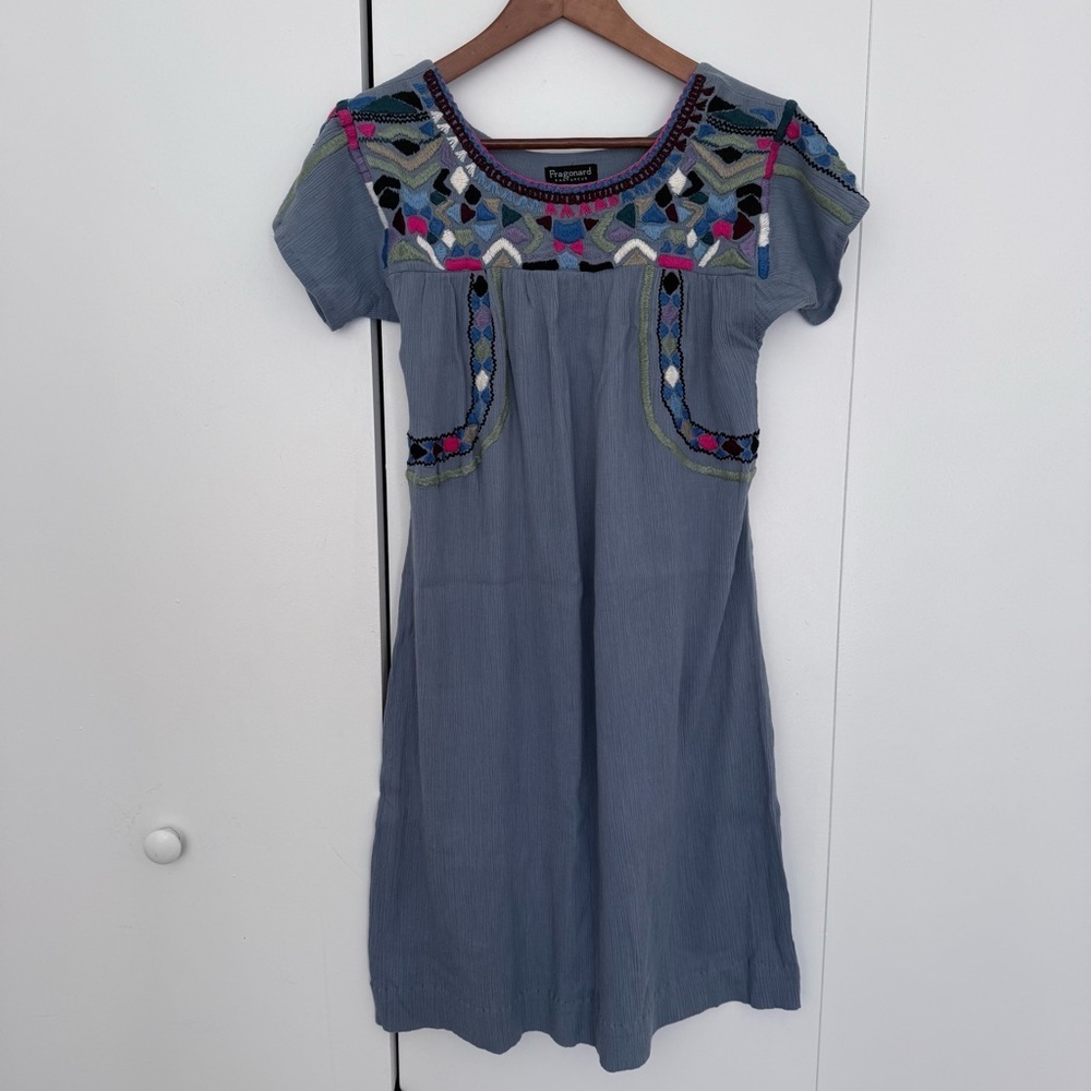Women Dress embroidered short sleeves M Fragonard blue